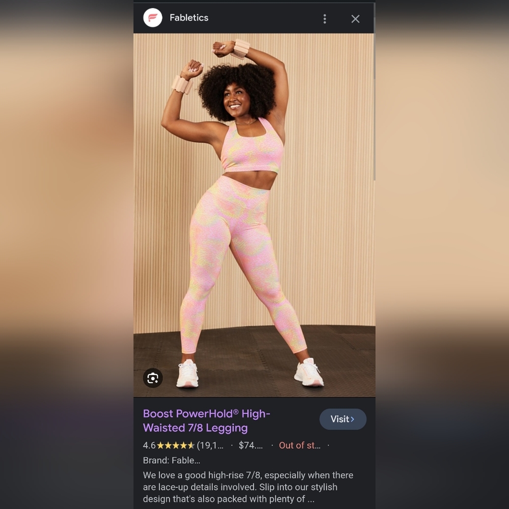 Fabletics powerhold 7/8 leggings & med impact sports bra , both sz L NWT